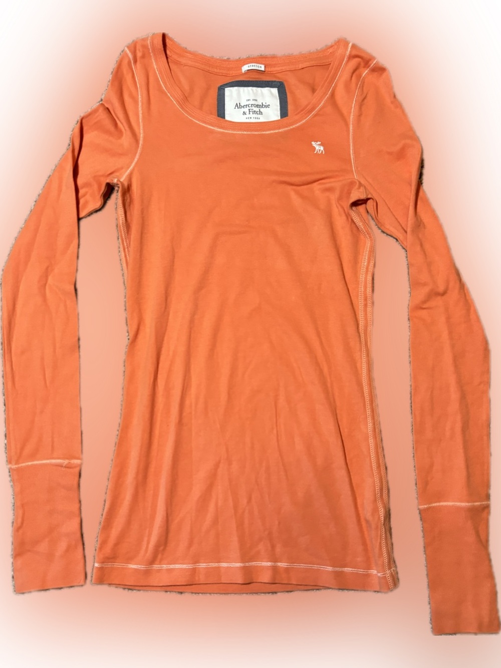 E163 Vintage Abercrombie & Fitch Women's Scoop Neck Long Sleeve Top, Size L